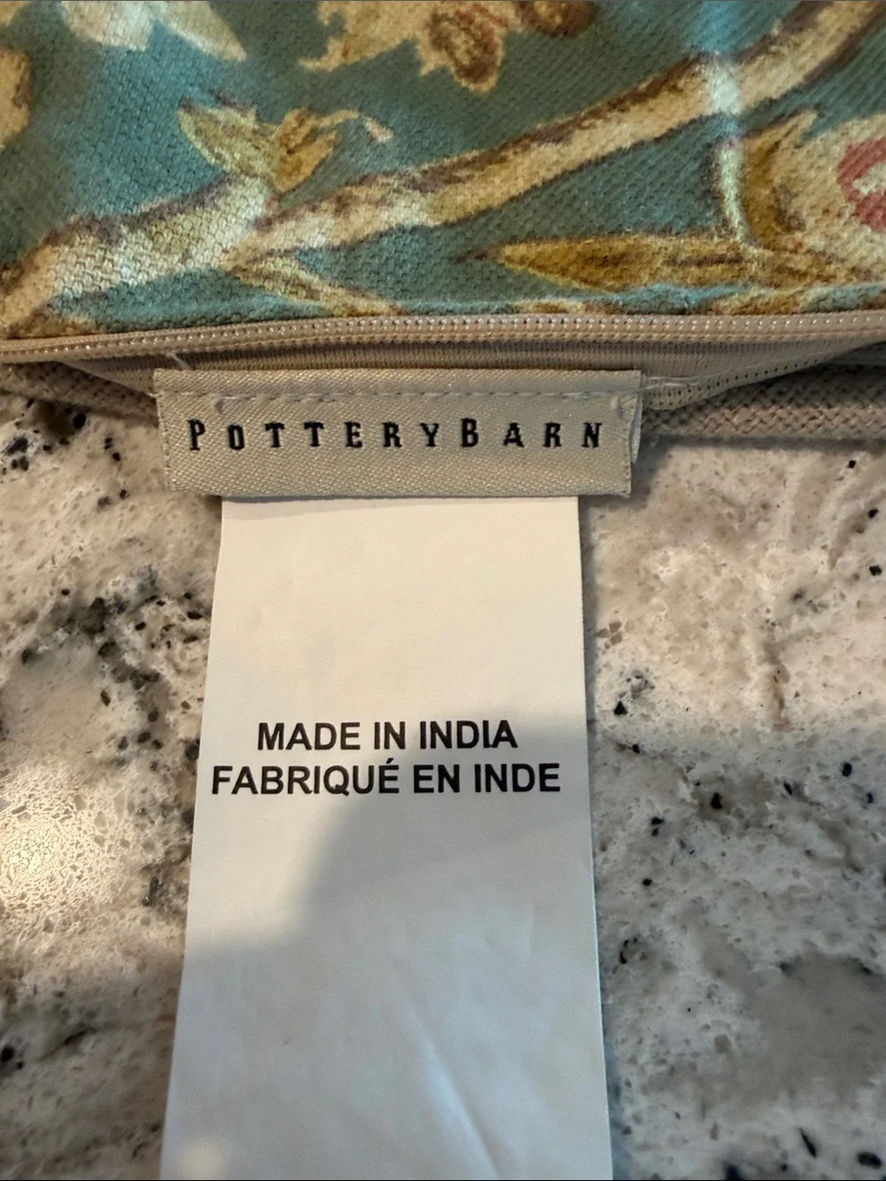 Pottery Barn Teal Floral Accent Pillow Cover with Gold and Rust Motif